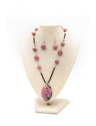 Collier et boucle d'oreille en Rhodonite