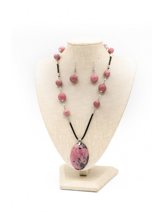 Collier et boucle d'oreille en Rhodonite