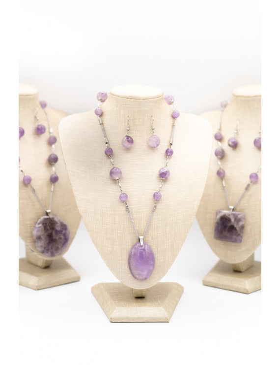 Collier et boucle d'oreille en Amethyse