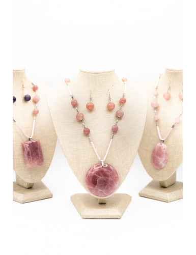 Collier et boucle d'oreille en Quartz Rose